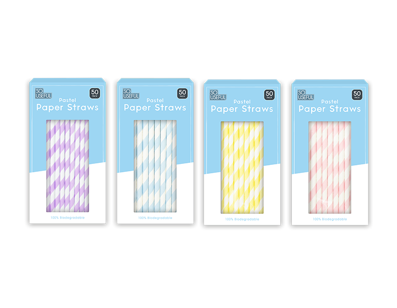 Pastel Paper Straws 50pk, Random Colour Delivery