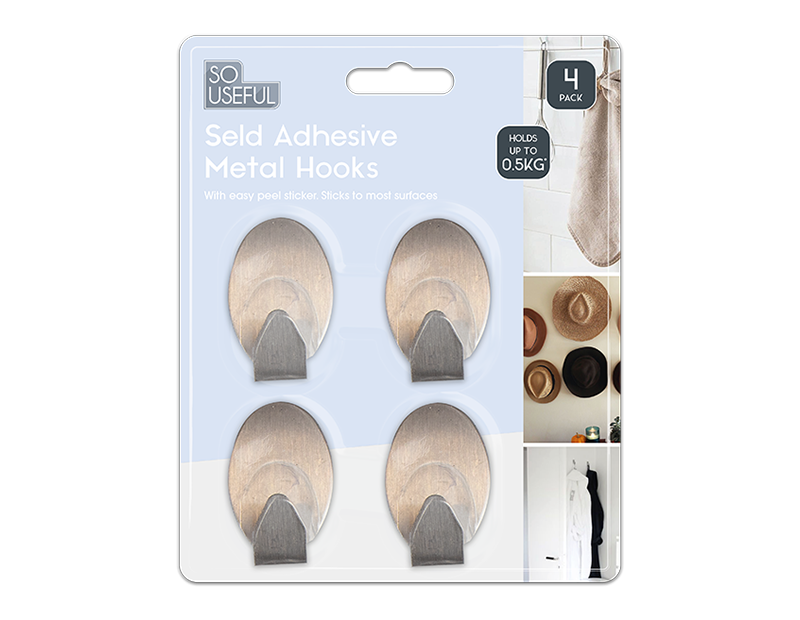 Metal Self Adhesive Hooks 4pk