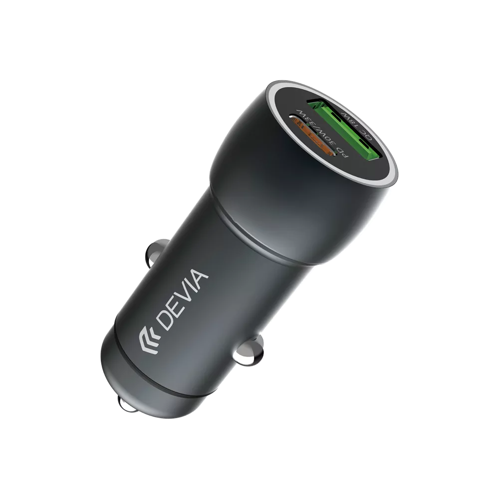 Devia 30W Power Delivery USB-C & Qualcomm 3.0 USB Port Car Adapter Black
