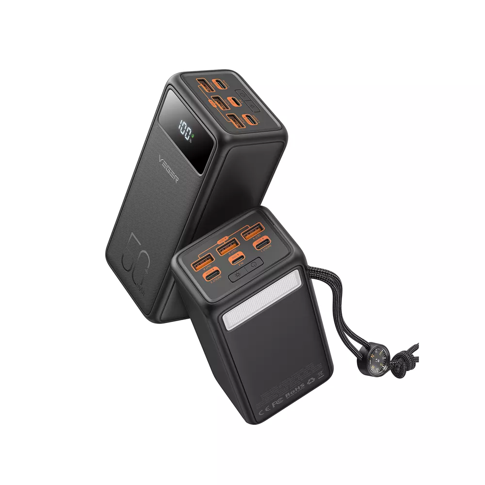 Veger - Tank Lite - 50,000mAh Digital Display Powerbank, LED Flashlight & Lanyard Compass - Black