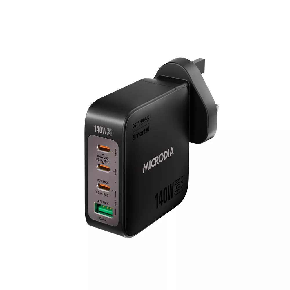 Microdia SmartCube Nano 140W 4-Port USB-C & USB-A SmartAI PD Wall
GaNPro Charger Plug Charcoal