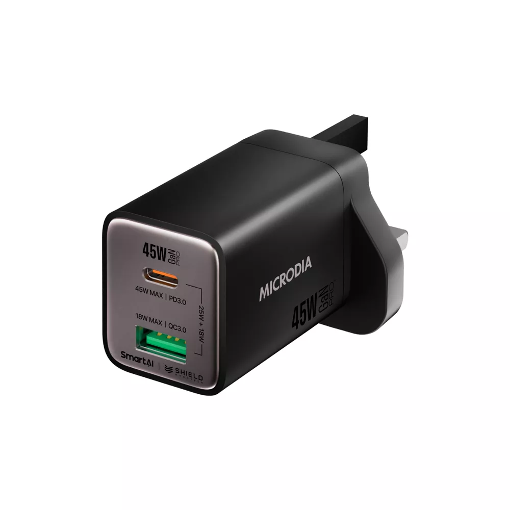 Microdia SmartCube Nano 45W USB-C & USB-A SmartAI PD Wall GaNPro
Charger Plug Charcoal