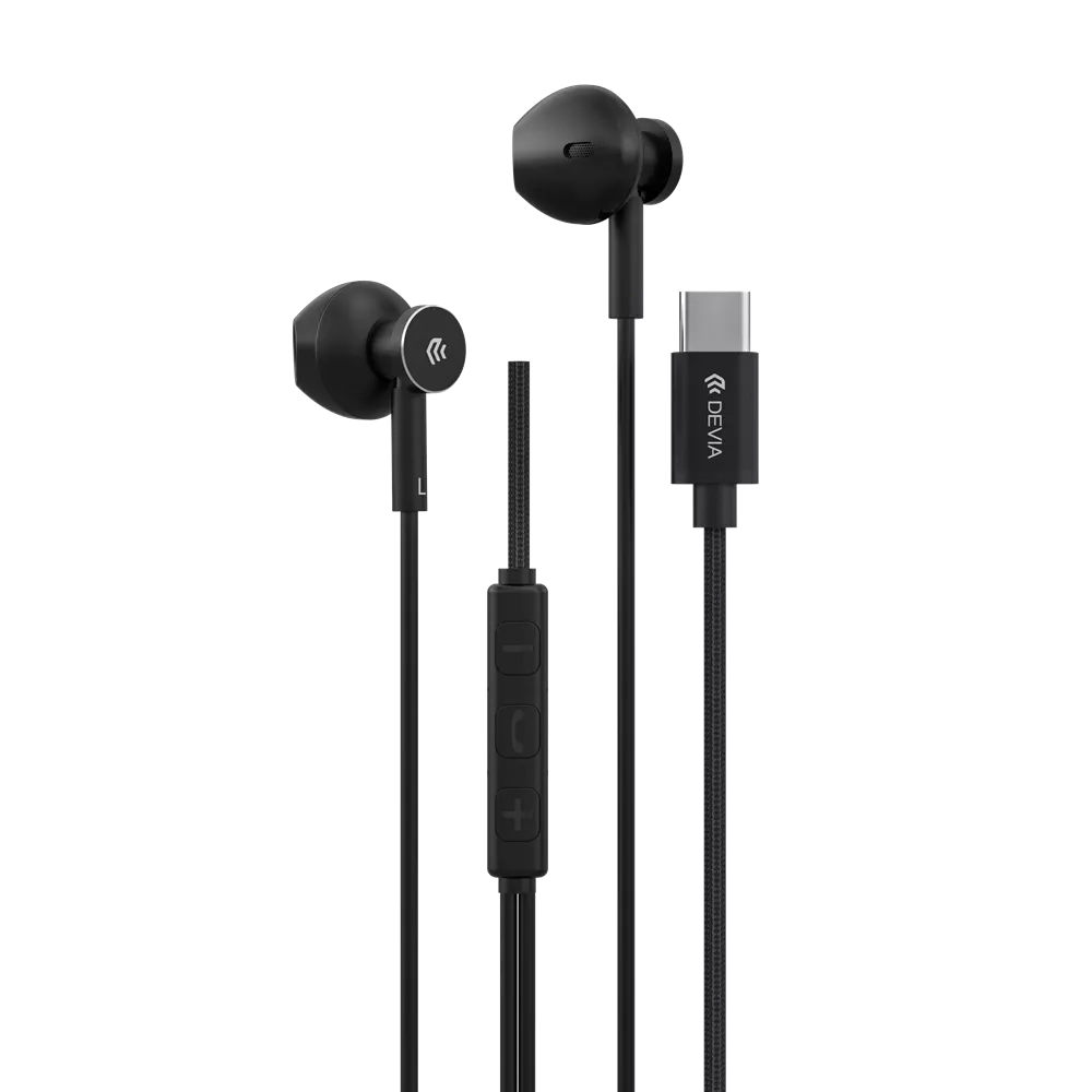 Devia USB-C Metal Earphones with Microphone & Volume Control -
Black