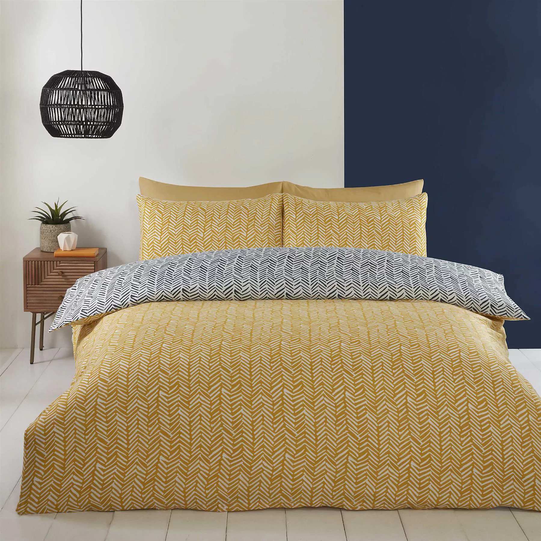 Helston Reversible Duvet Cover Set Double Ochre