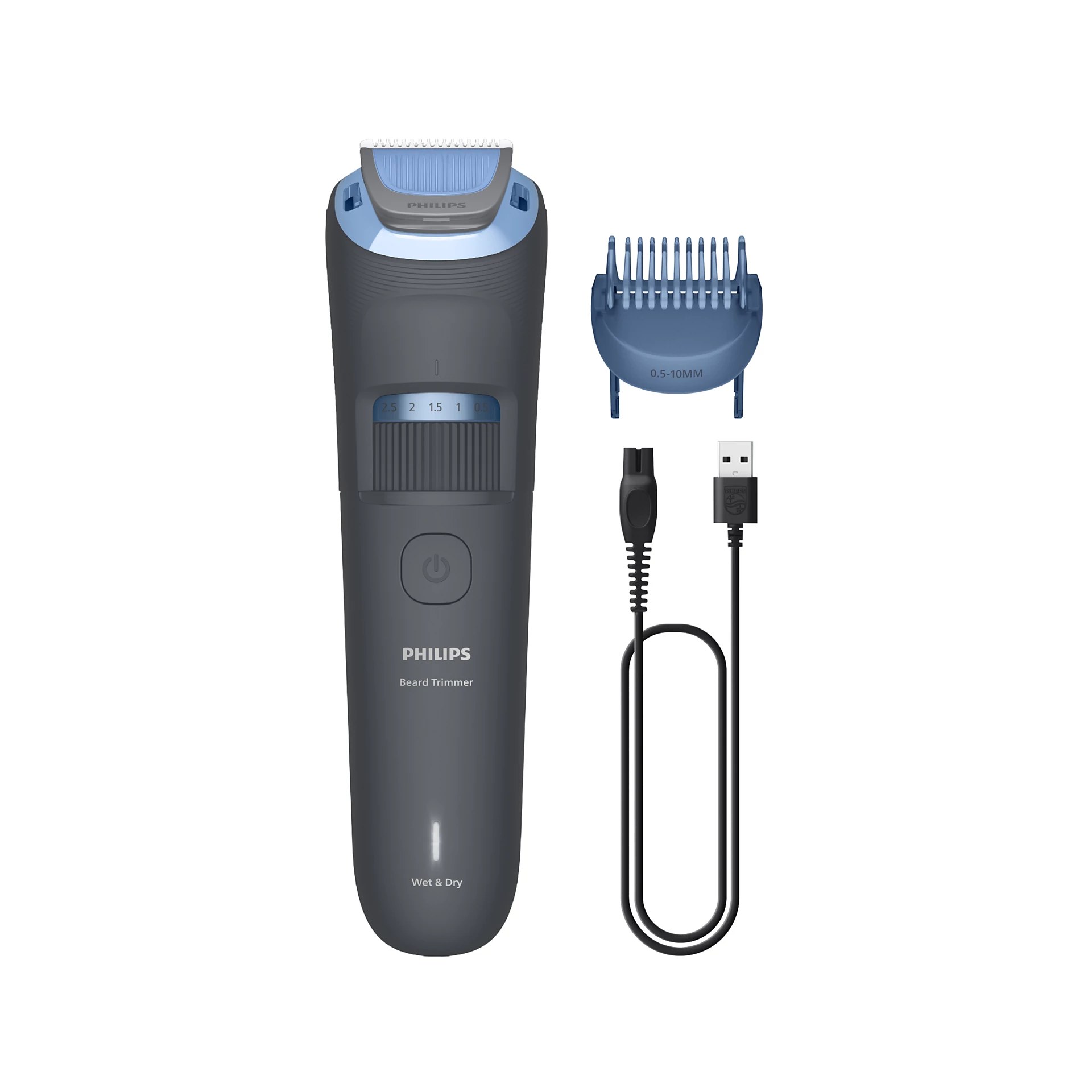 Philips Beard Trimmer 20 length settings 0.5–10 mm, Comb lifts hairs for an even trim, 100% washable, Up to 60 min cordless