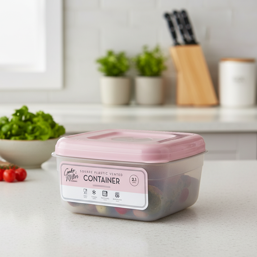 Natural Plastic Vented Square Container 2.1L - Eco-Friendly Storage So ...