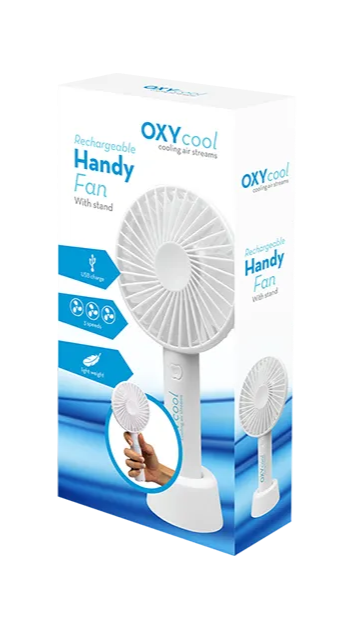 OXYcool Handy Fan packaging on a white background
