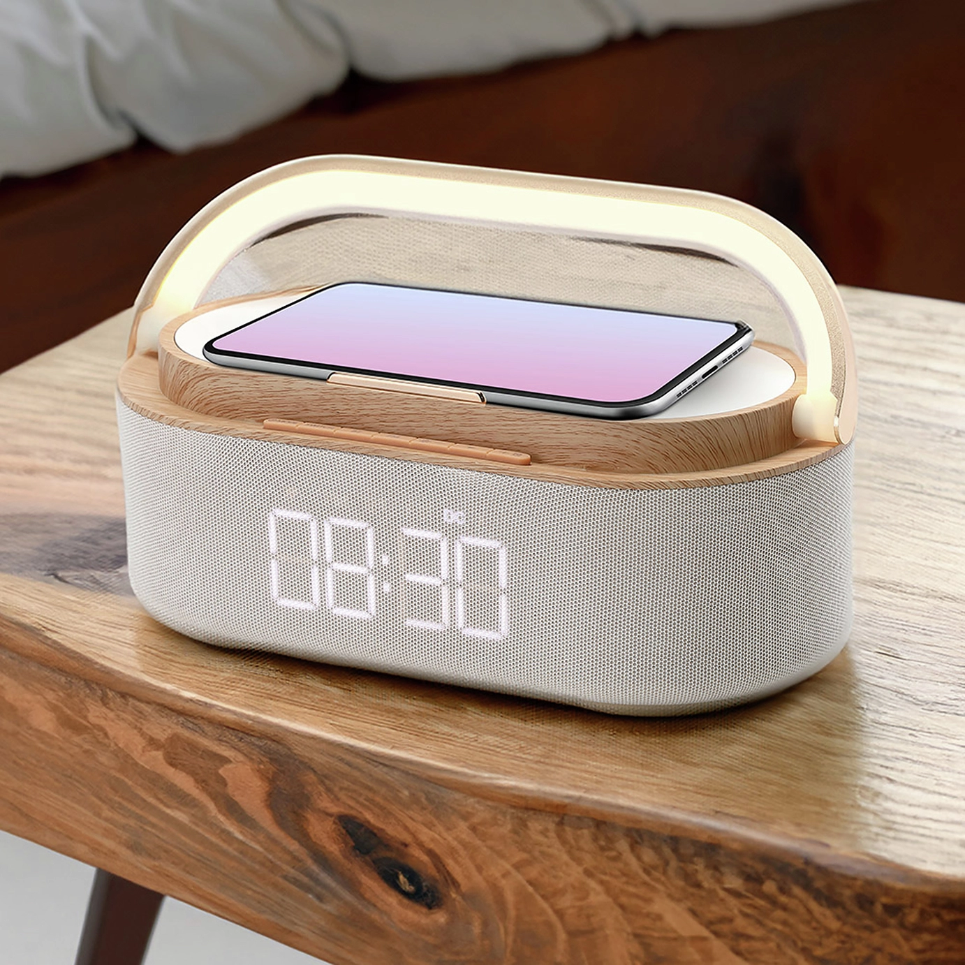 Menkind 10W Wireless Speaker Alarm Clock – Smart Audio, Charging, and Wake-Up Solution