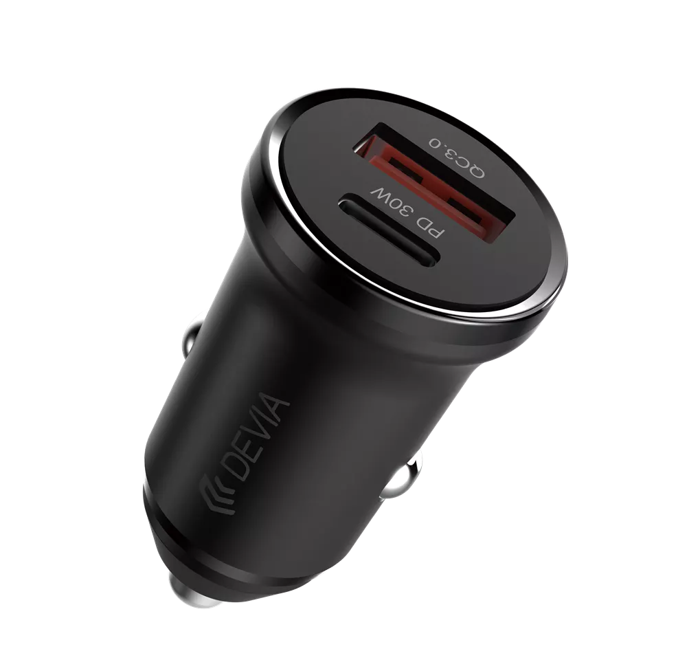 Devia 30W Mini Power Delivery USB-C & Qualcomm 3.0 USB Port Car
Adapter Black