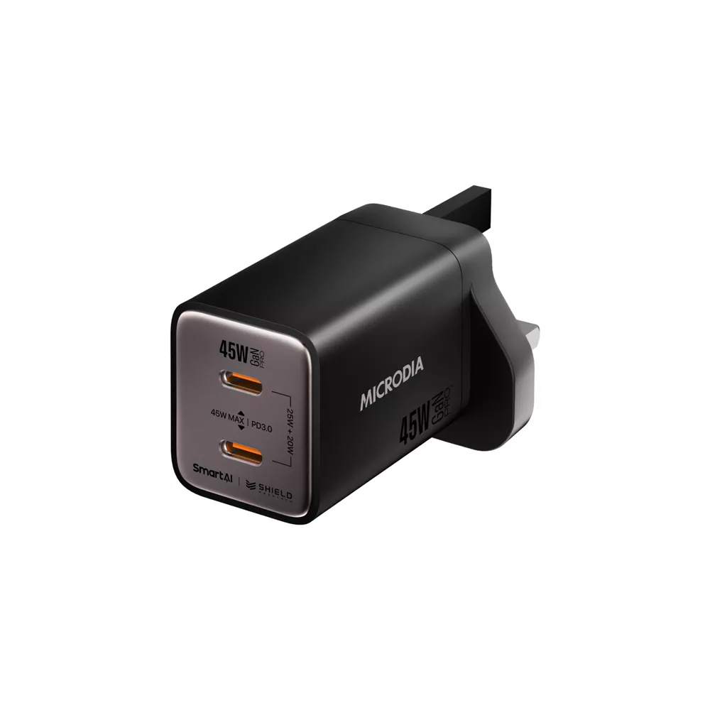 Microdia SmartCube Nano 45W Dual USB-C SmartAI PD Wall GaNPro
Charger Plug Charcoal