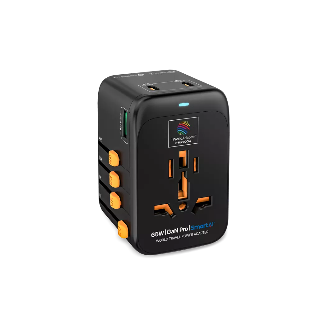 Microdia 1WorldAdapter 65W GaNPro Universal Power Travel Adapter
- Matte Black