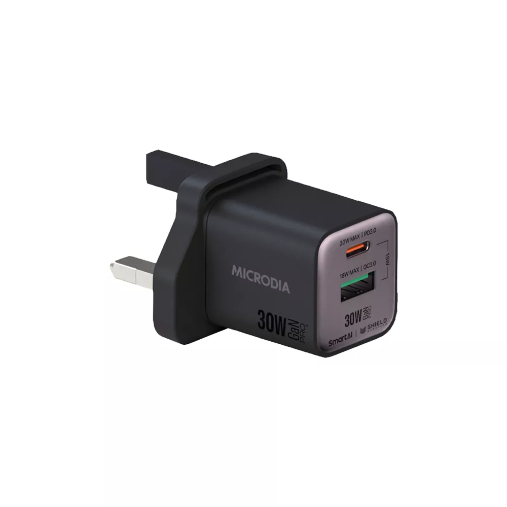 Microdia SmartCube Nano 30W USB-C & USB SmartAI PD Wall GaNPro
Charger Plug Charcoal