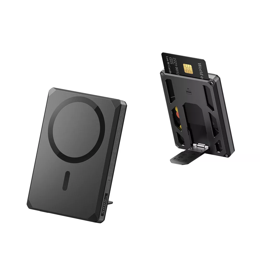 Veger 5,000mAh 20W PD Wireless Charging MagSafe Apple ApprovedFindMy Kickstand RFID Wallet Powerbank Black