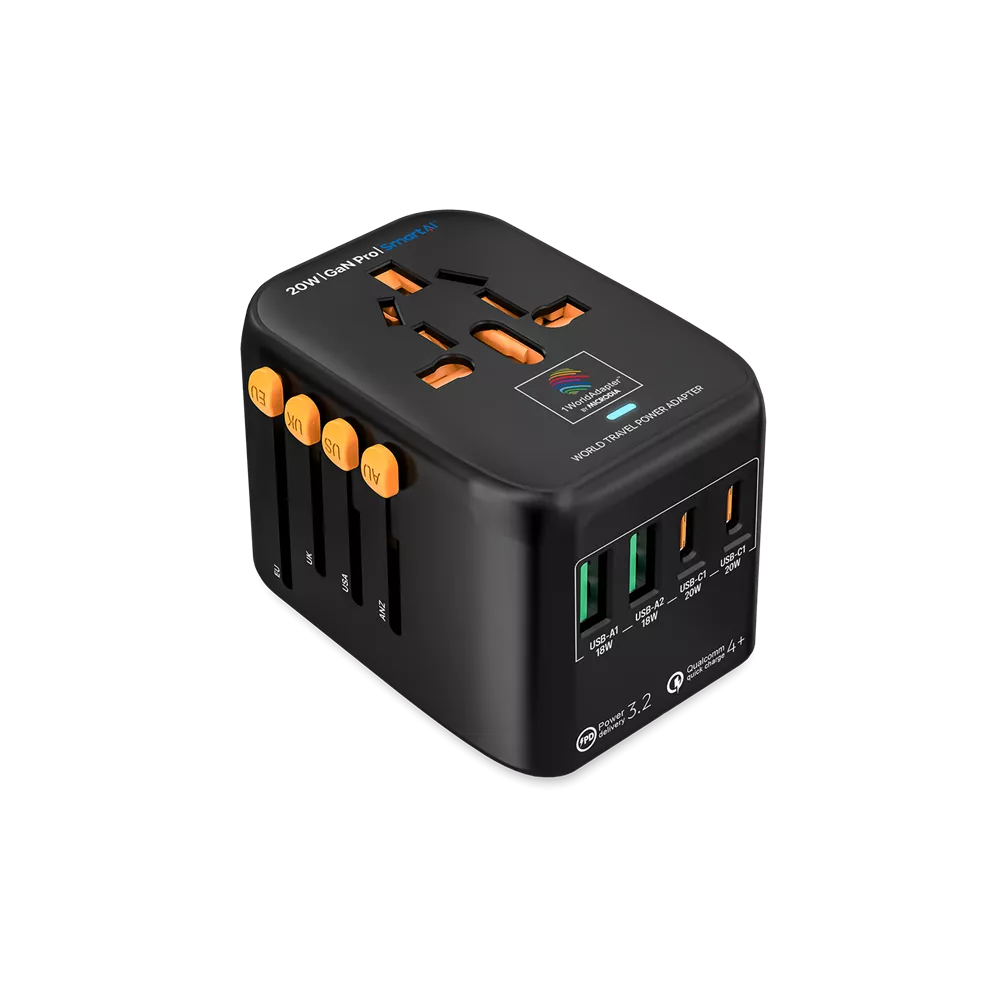 Microdia 1WorldAdapter 20W GaNPro Universal Power Travel Adapter
- Matte Black