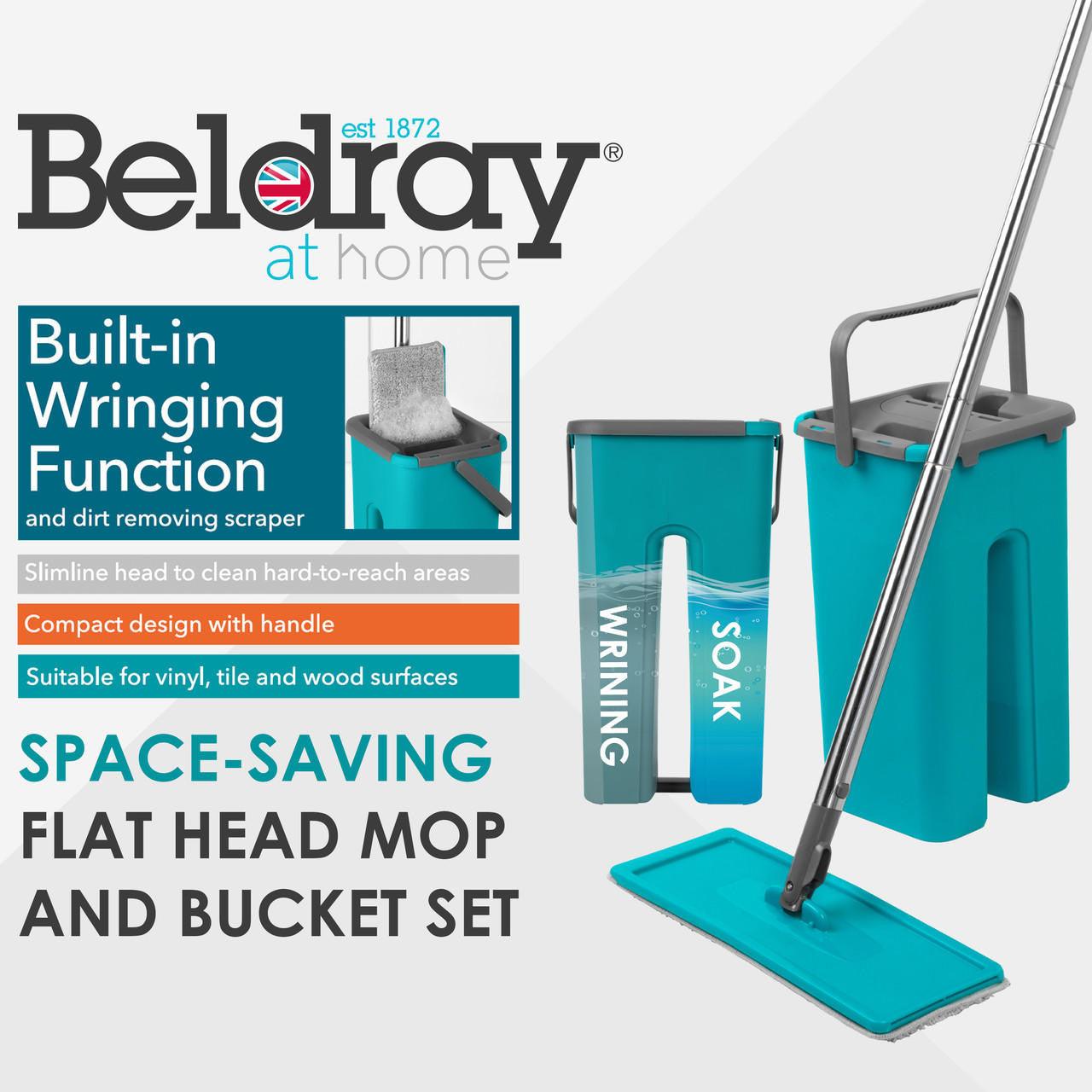 Beldray Duplex Space Saving Flat Head Mop and Bucket Set, Turquoise/Grey