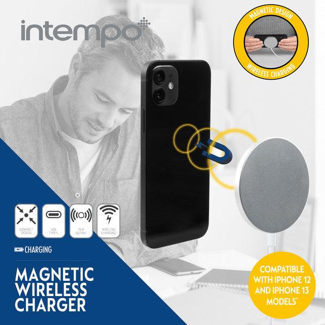 Intempo Magnetic Wireless Phone Charger, 15 W Output, USB Type-C Connector, 1.2 Metre Charging Cable, Black