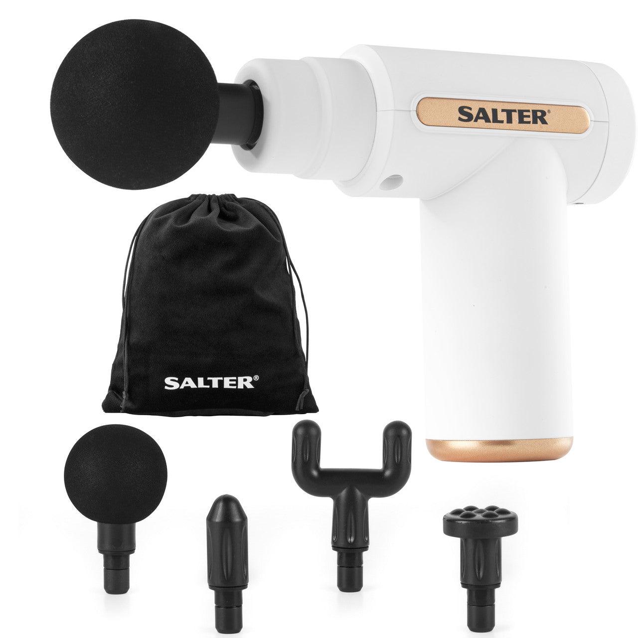 Salter Mini Massage Gun Whte for Athletes, Portable Body Muscle Massager Professional Deep Tissue Massage Gun for Pain Relief, Percussion Massager Muscle Vibration Therapy