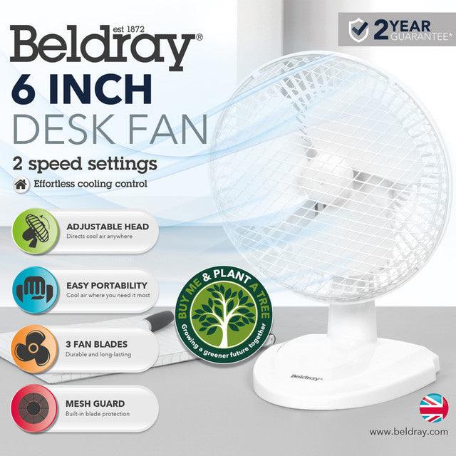 Beldray 6 Inch Mini Desk Fan, 2 Speed Settings