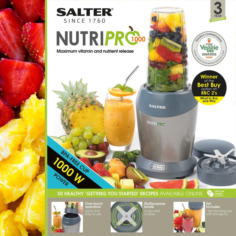 Salter NutriPro Blender - 1L BPA Free Blending Cup, Stainless Steel Blade, Chop & Crush, One Touch Operation, 1000W, Healthy Soup & Smoothie Maker, Maximum Vitamin & Nutrient Release