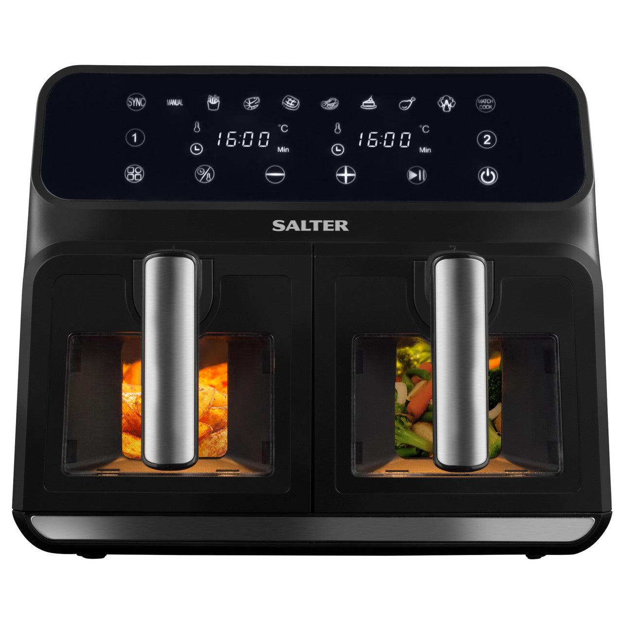 Salter Dual-View Pro Air Fryer, 2 Drawer Easy Clean Baskets, Clear Viewing Windows, 7.6L Capacity, 1700W