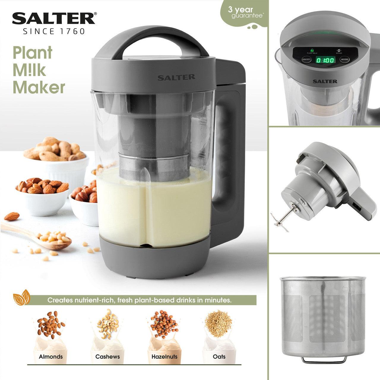 Salter Plant Milk Maker - Nutrient-Rich Plant & Dairy-Free, 1.6L Vegan Nut Milk Machine, One Touch Oat, Hazelnut, Coconut, Almond Milk, Transparent Design, Tritan BPA Free Plastic, Self Clean