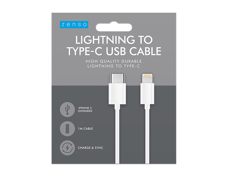 Type-C to Lightning White Cable 1M