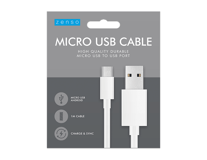 Micro to USB White Cable 1M