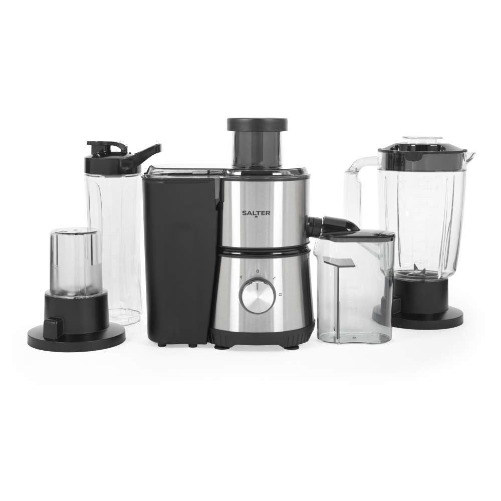 Salter 4 In 1 Juicer & Blender – Fruit Juicer & Smoothie Maker, 1L Jug Blender, Includes 600ml Sports Bottle & Fridge Storage Container, Coffee & Spice Grinder, 2 Speed Settings & Pulse, 400W