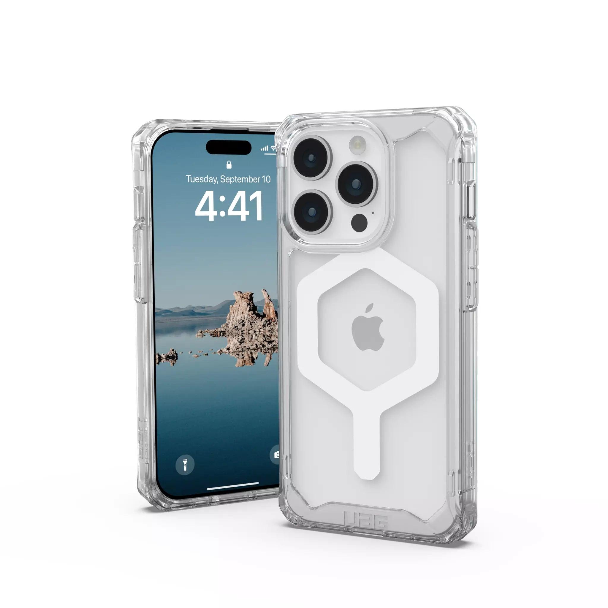 URBAN ARMOR GEAR UAG Case Compatible with iPhone 15 Pro Case 6.1" Plyo Ice/White Built-in Magnet Compatible with MagSafe Charging Rugged Anti-Yellowing Transparent Clear Dropproof Protective Cover