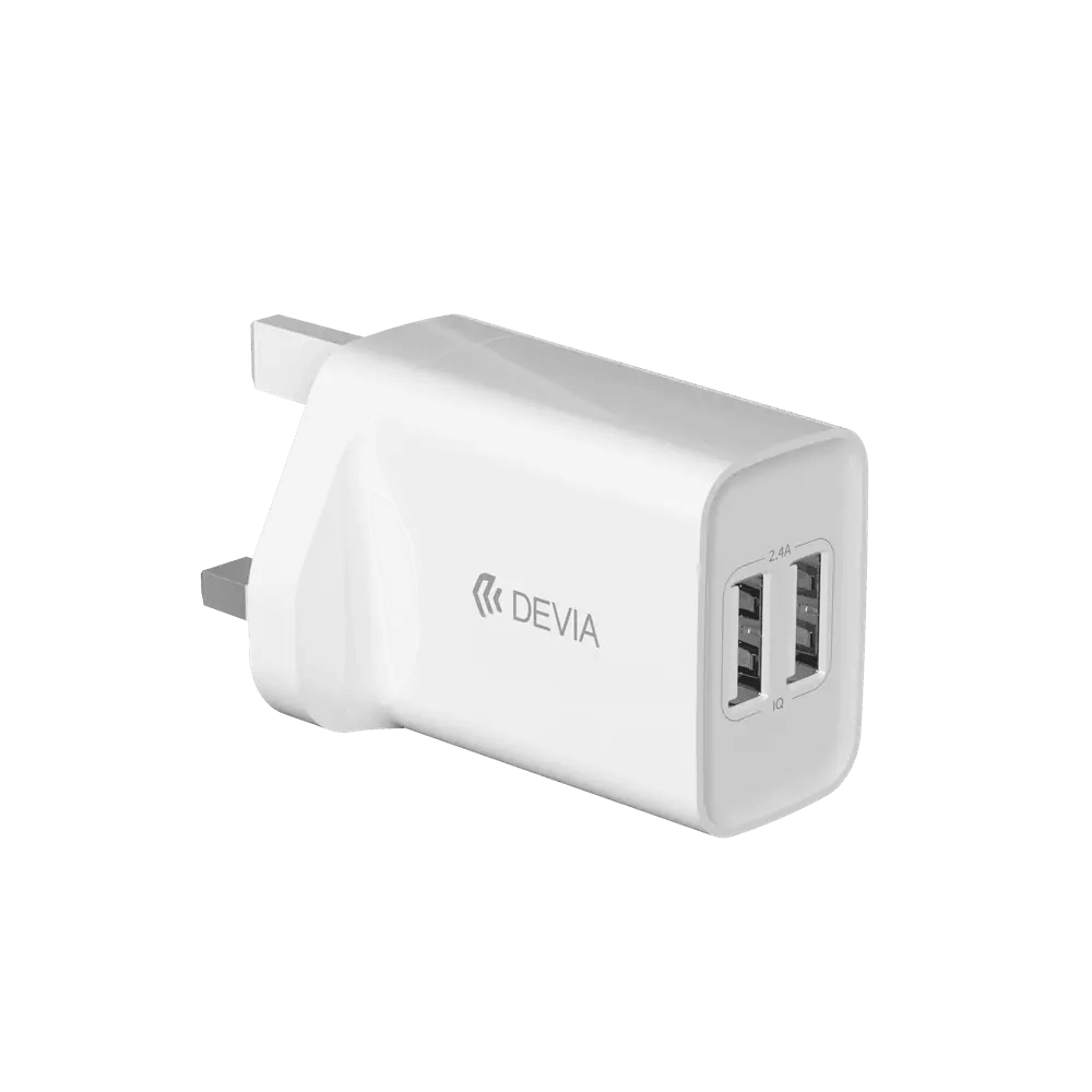 Devia - 2.4A Dual USB 3-Pin UK Charging Plug - White