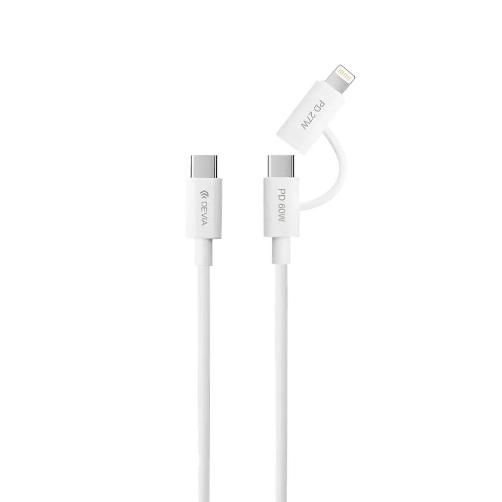 Devia 1.2m (60W & 27W) USB-C to Lightning & USB-C Cable White