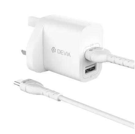 Devia 2.4A Dual USB Plug & 1m Type C Cable White