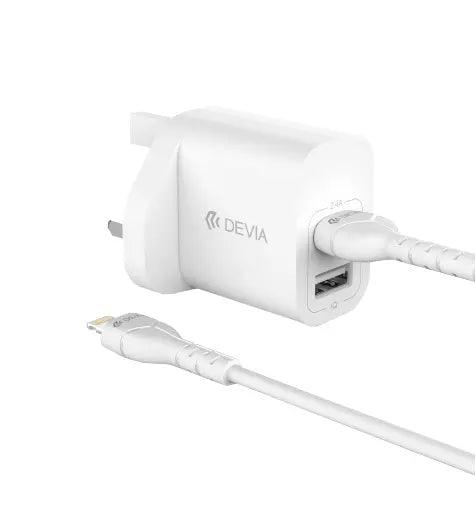 Devia 2.4A Dual USB Plug & 1m Lightning Cable White