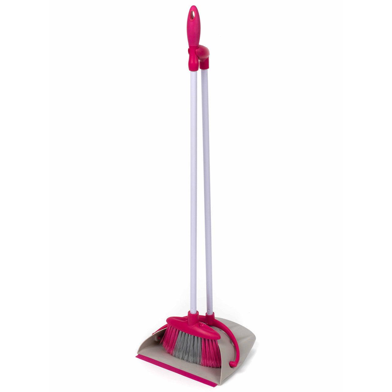 Kleeneze Dustpan & Brush Broom Set - Long Handle, Self-Standing, Clips Together For Compact Storage, Rubber Edge Collects Dirt, Dust & Pet Hair, Use Indoor & Outdoor, Lightweight, Easy Grip