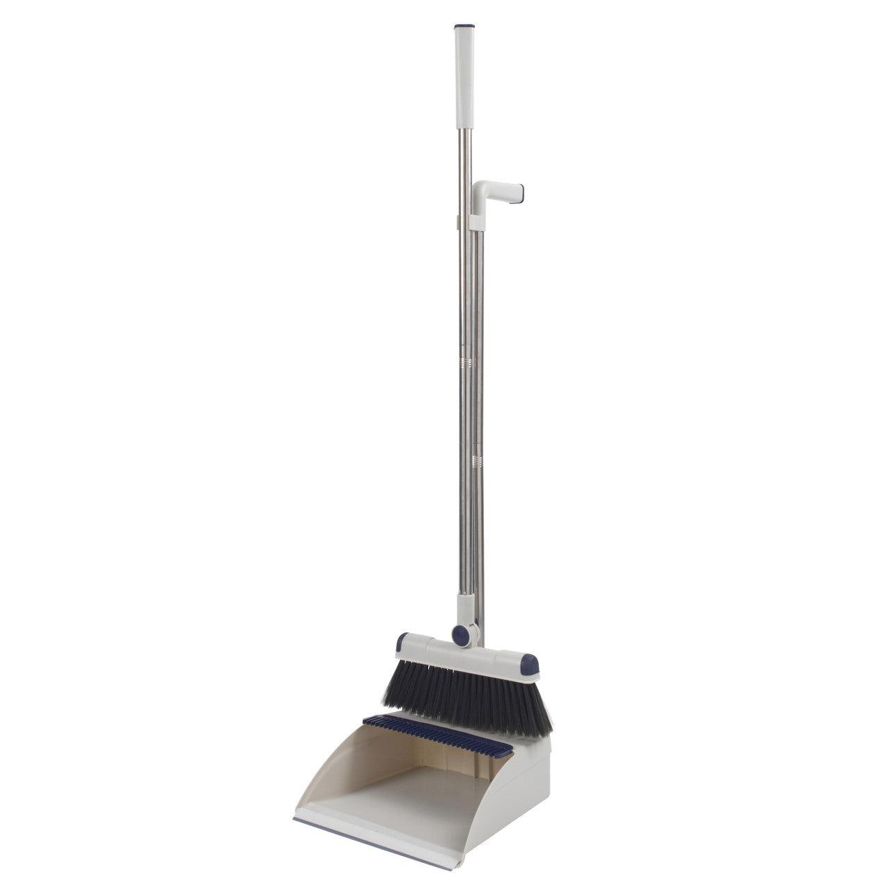 Beldray Deep Clean Long Handle Dustpan and Brush Set - Multi Surface Floor Sweeper, Integrated Broom Comb and Swivel Head, Scratch-Free Soft Bristles, for All Hard Floors