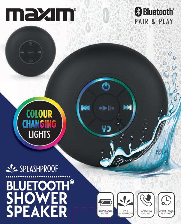 Maxim LED Bluetooth Shower Speaker - Black