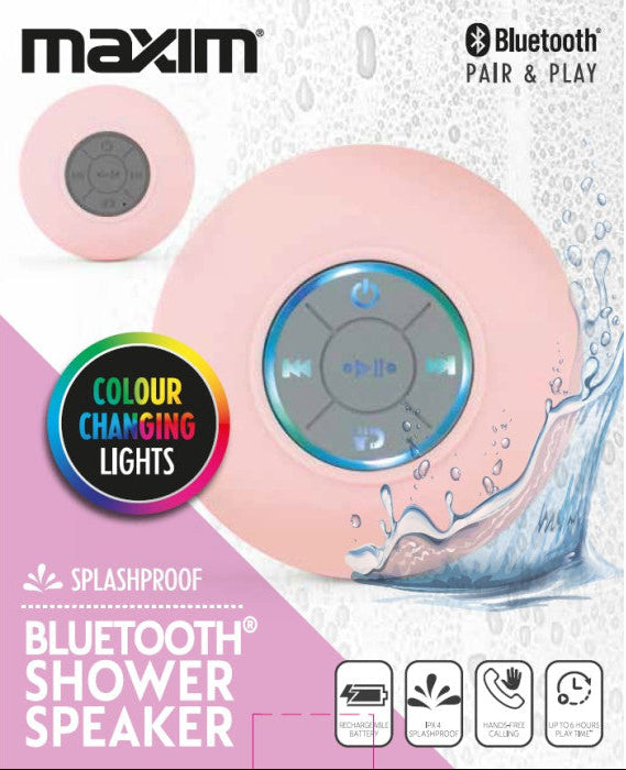Maxim LED Bluetooth Shower Speaker - Pink