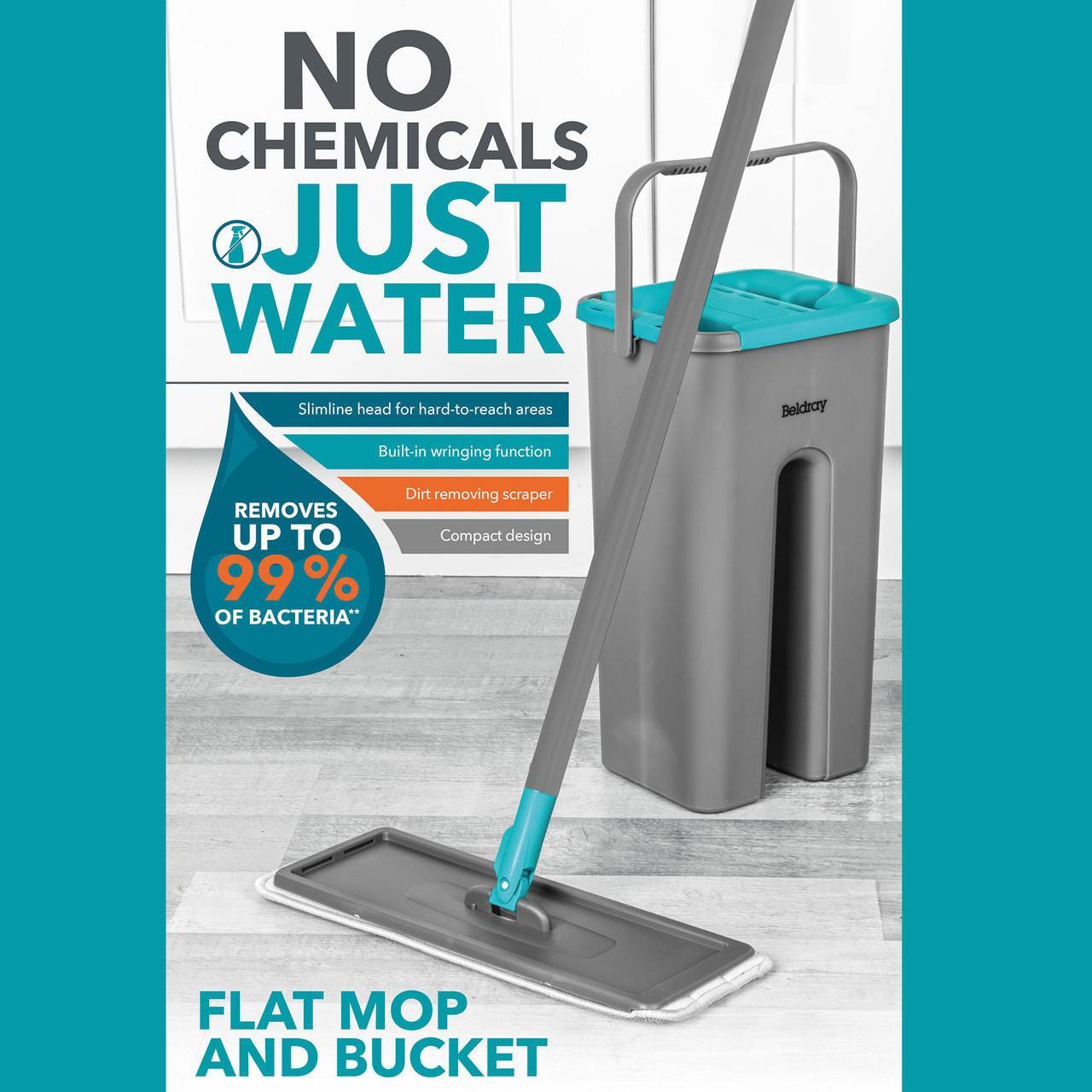 Beldray No Chemical Cleaning Flat Mop & Bucket Set – Built-In Wringer