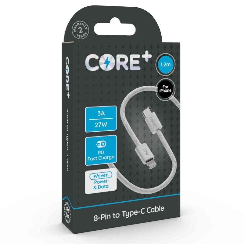 Premium iPhone to USB-C Cable - 1.2m, Woven White, 27W Power Delivery (PD)