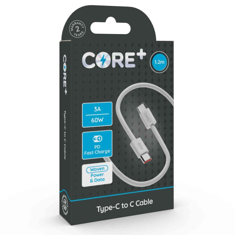 Premium USB-C to C Cable - 1.2m, Woven White, 60W Power Delivery (PD)