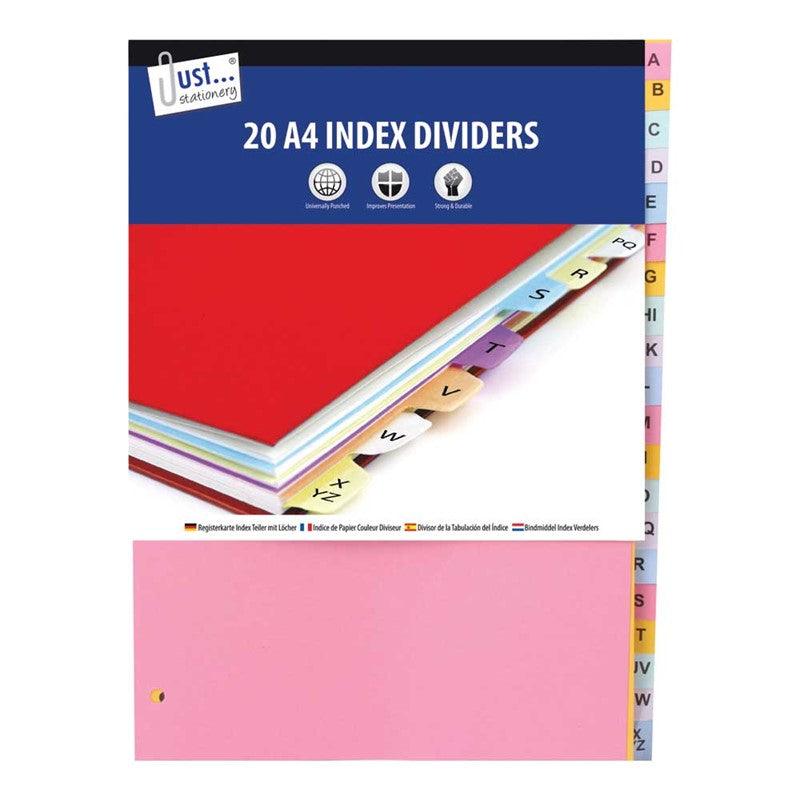 Just Stationery 20 A-Z A4 Index Dividers - Card