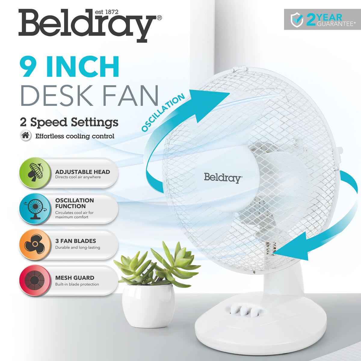 Beldray Oscillating 9 inch Desk Fan, White