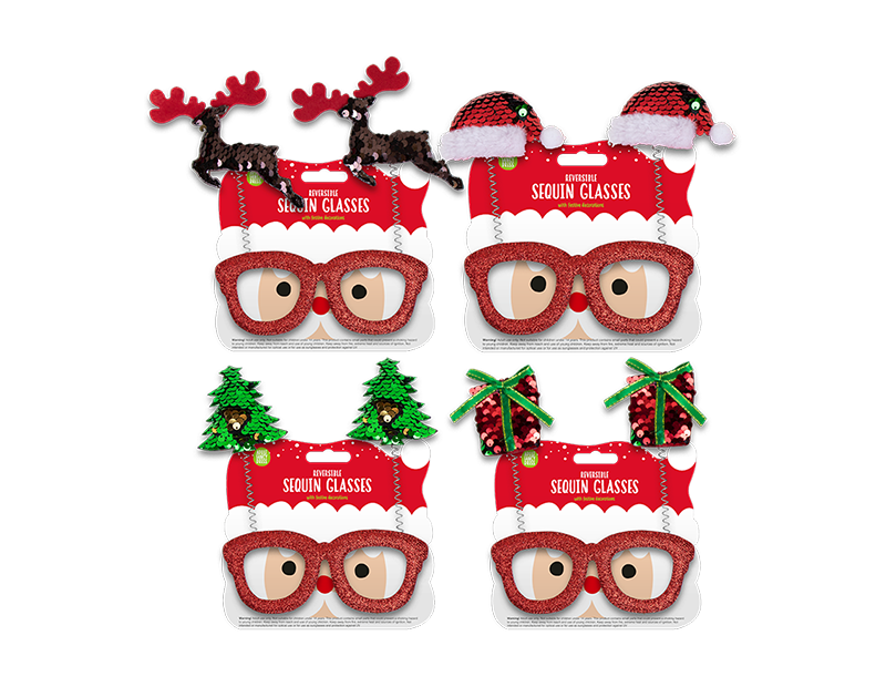 Reversible Sequin Christmas Glasses, Random Delivery