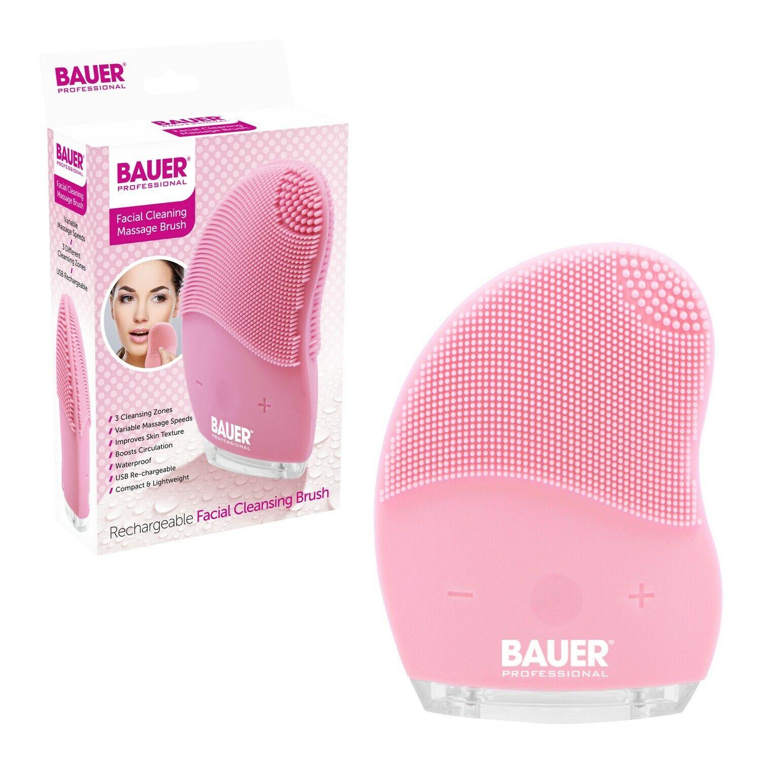 Bauer Portable Electric Silicone Adjustable Facial Cleansing Brush Face Cleanser, Rechargeable, 5 Adjustable Vibrating Speeds, Compact