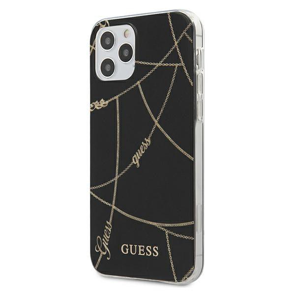 Guess Collection Apple iPhone 12 / 12 Pro 6.1 Case Cover Black Gold Chain