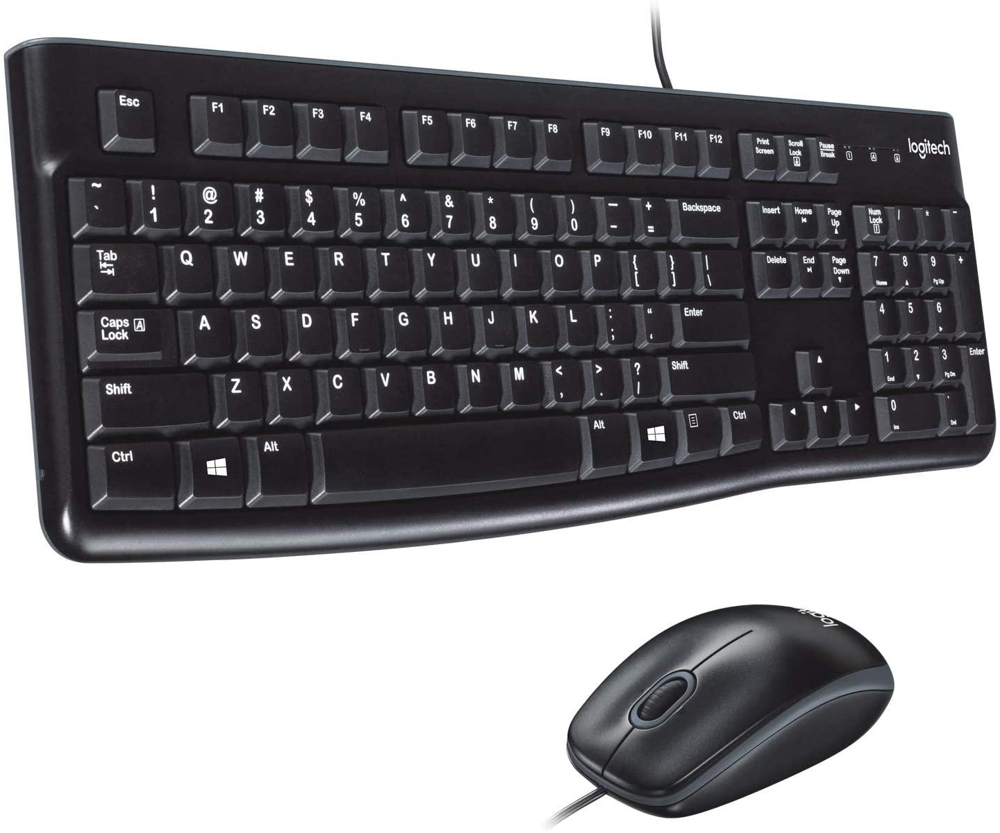 Logitech MK120 Wired Keyboard and Mouse for Windows, Optical Wired Mouse, USB Plug-and-Play, Full-Size, PC/Laptop, UK Layout