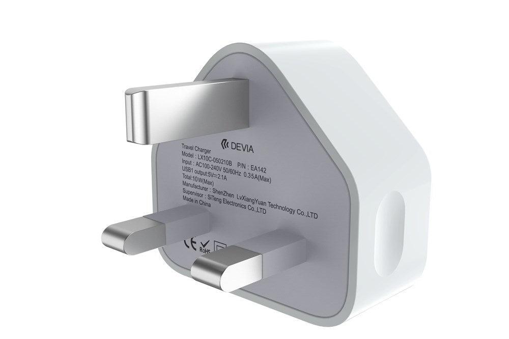 Devia 1A USB 3-Pin UK Charging Plug White