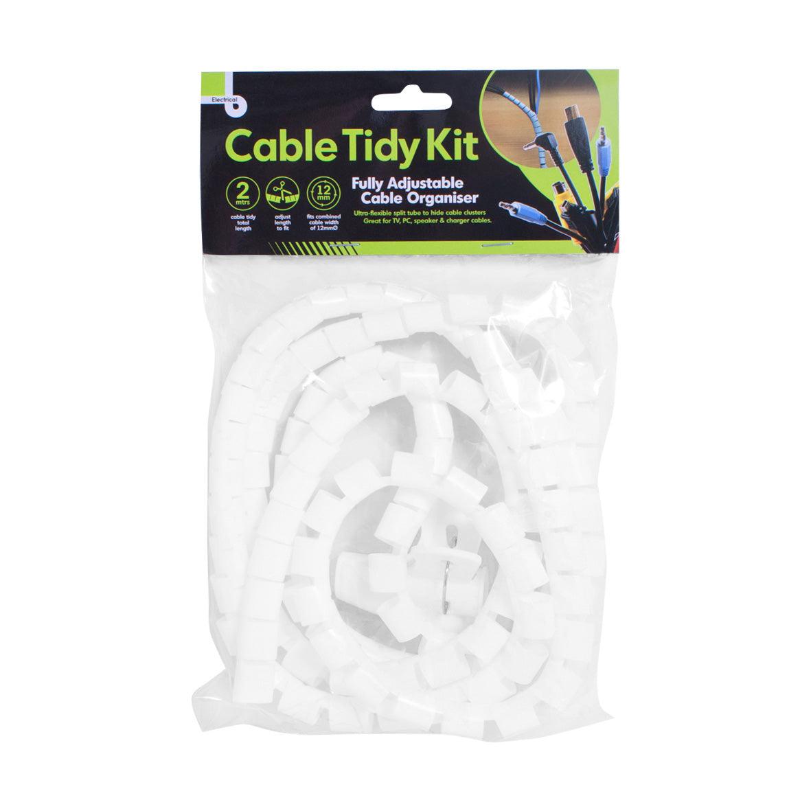 Cable Tidy Wire Organising Tool Zip Kit Spiral Wrap Home PC TV Video Office White