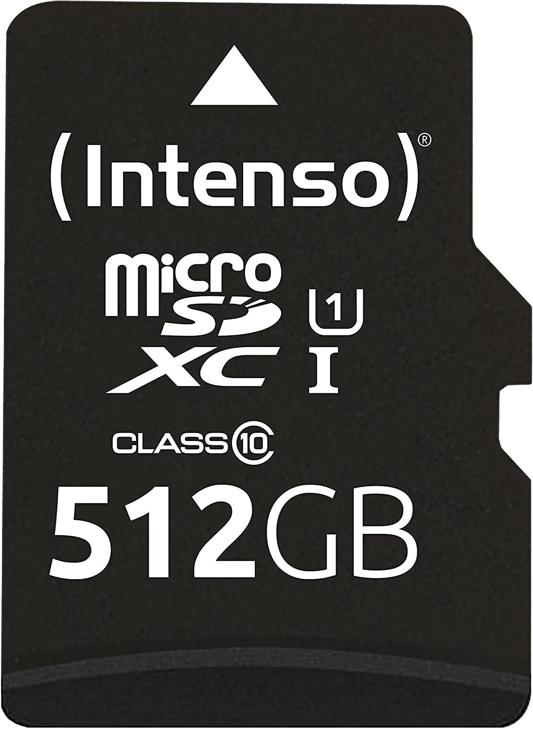 Intenso Premium microSDXC card 512 GB Class 10, UHS-I incl. SD adapter for Nintendo Switch, Drone, GoPro ..