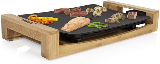 Princess Table Chef, Table Grill XL, Teppanyaki Grill, 1600 W, Bamboo Stand, Adjustable Thermostat